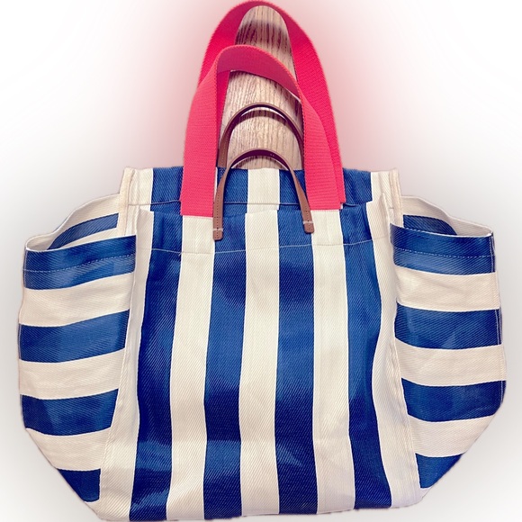 Clare V Beach Tote - Blue White Stripe - Picture 10 of 10